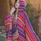 Women Ethnic Colorful Stripe Hooded Shawl