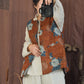 Women Ethnic Floral Ramie Cotton Padded Vest Coat