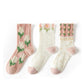 3 Pairs Women Spring Flower Jacquard Long Socks