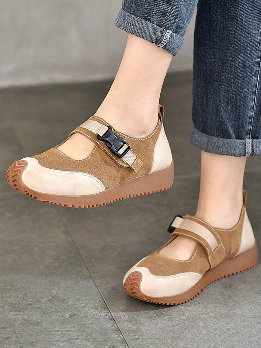 Women Casual Leather Spliced Colorblock Shoes