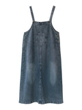 Women Summer Retro Washed Solid Spliced Denim Vest Dress