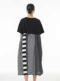 Women Casual Summer Stripe Dot Spliced Loose Dress