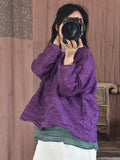 Women Retro Spring Solid Stitching Loose Shirt