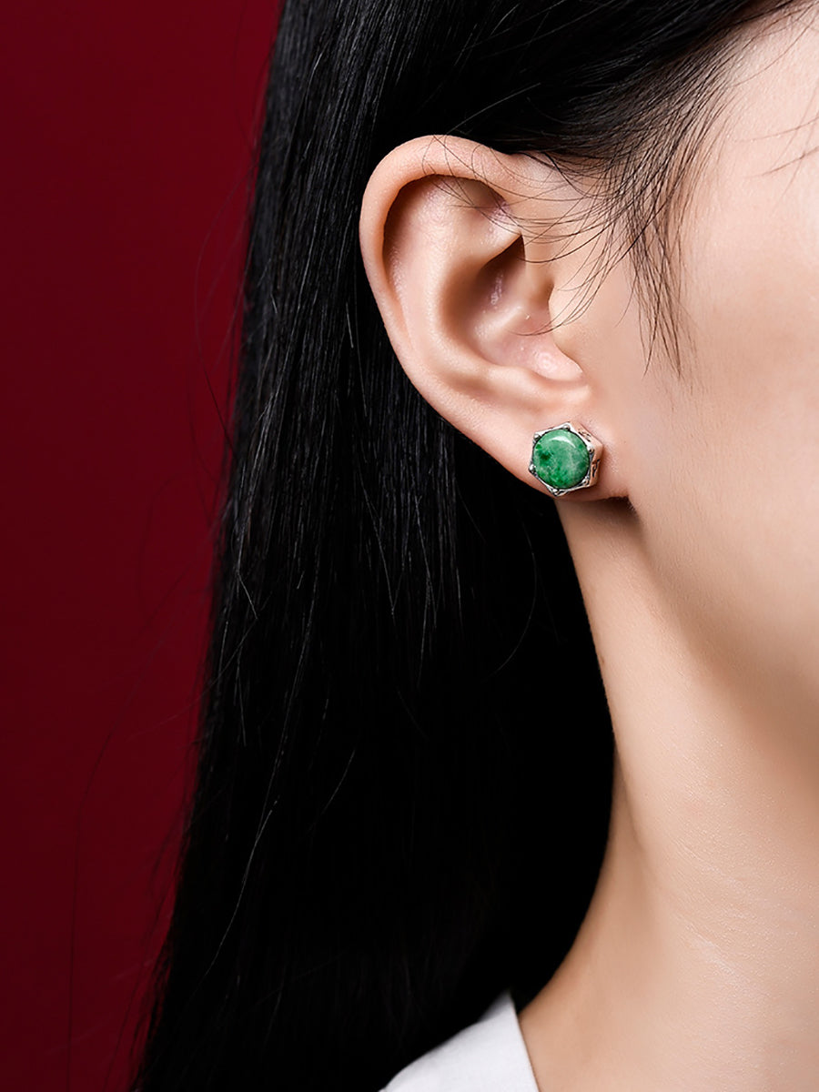 Women Casual Geometeic Jade Sliver Earrings