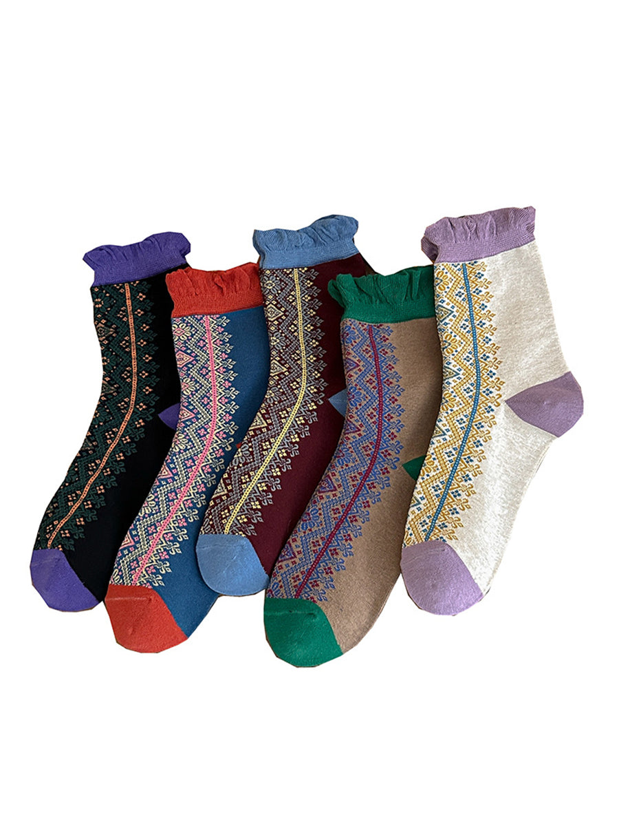 5 Pairs Women Vintage Lacework Cotton Socks