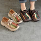Women Vintage Colorblock Leather Platform Shoes