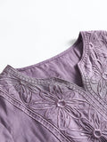 Women Summer Vintage Flower Embroidery Pleat V-Neck Dress