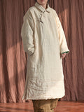 Women Chinese Vintage Frog Solid Split Hem Linen Robe Coat