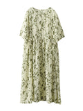 Women Summer Floral Drawstring Pleat Loose Cardigan Dress