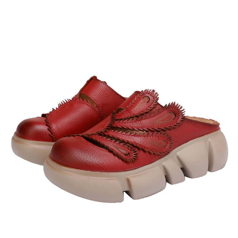 Women Artsy Genuine Leather Hollow Out Slippers