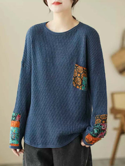 Pull ample tricoté en Patchwork pour femmes, automne Artsy