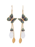 Women Ethnic Butterfly Cloisonne Jade Flower Alloy Earrings