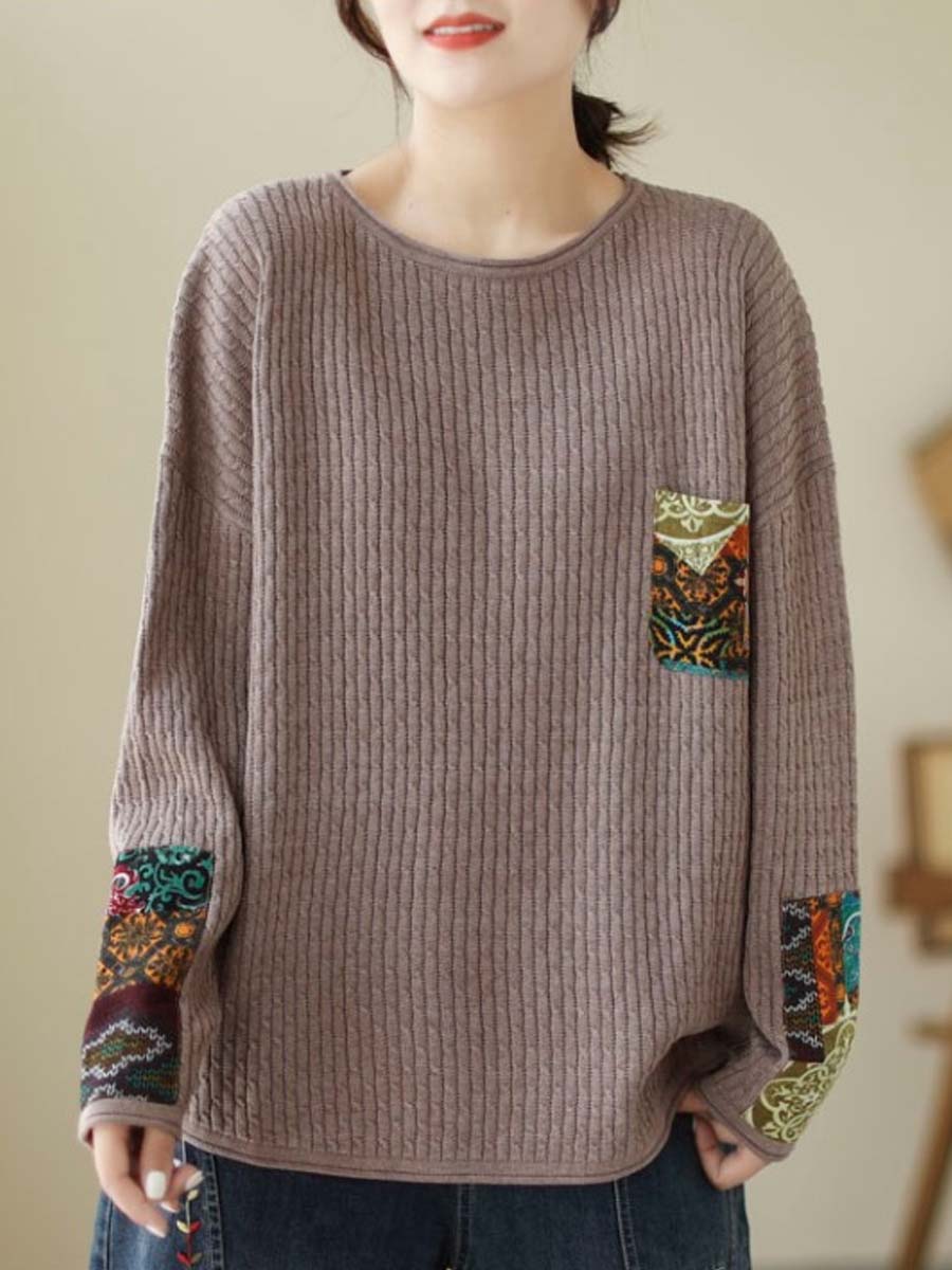 Pull ample tricoté en Patchwork pour femmes, automne Artsy