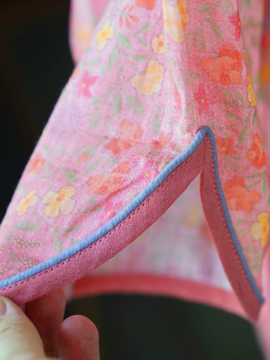Robe d'été artistique à fleurs pour femmes, bouton fin, ourlet fendu