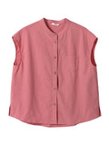 Women Summer Solid Vintage Pocket Loose Cardigan Shirt