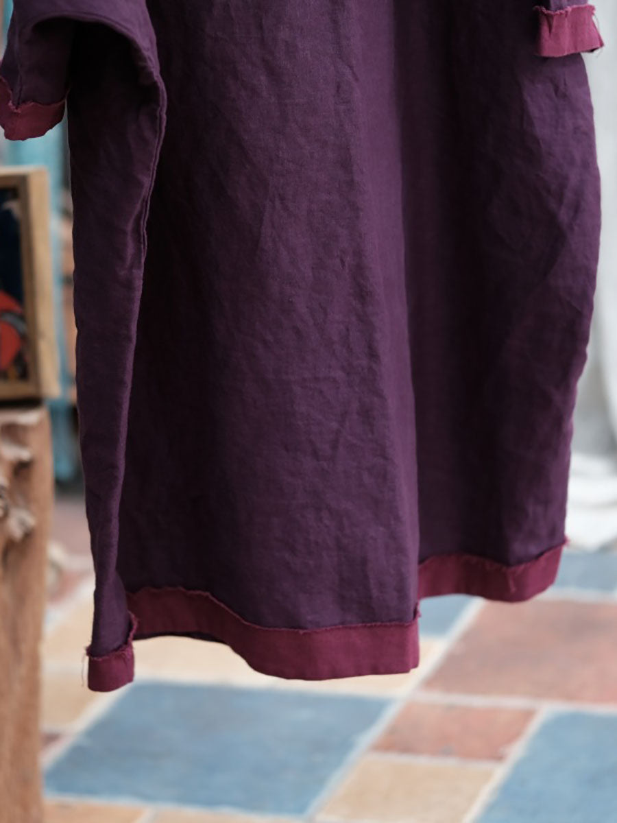 Robe d'été en lin ample pour femmes, Vintage, couleur unie, épissé, portée