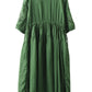Women Vintage Embroidery Solid Stitching Ramie Dress