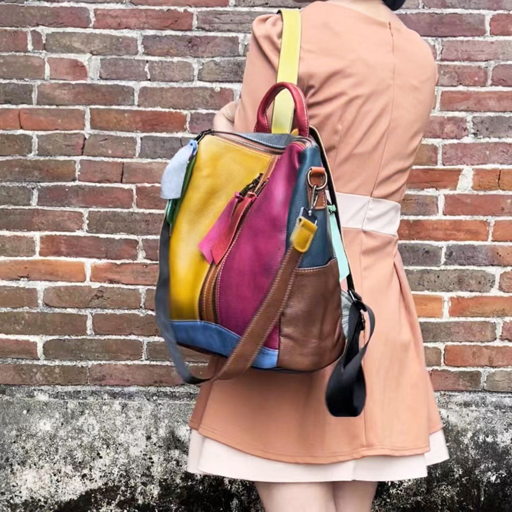 Women multicolor leather backpack