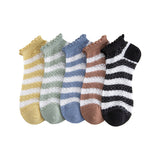 5 Women Casual Stripe Rhomboids Lacework Socks