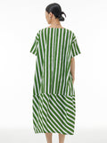 Women Summer Casual Stripe Spliced Loose O-Neck Dress