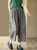 Women Summer Vintage Stripe Pocket Loose Linen Harem Pants