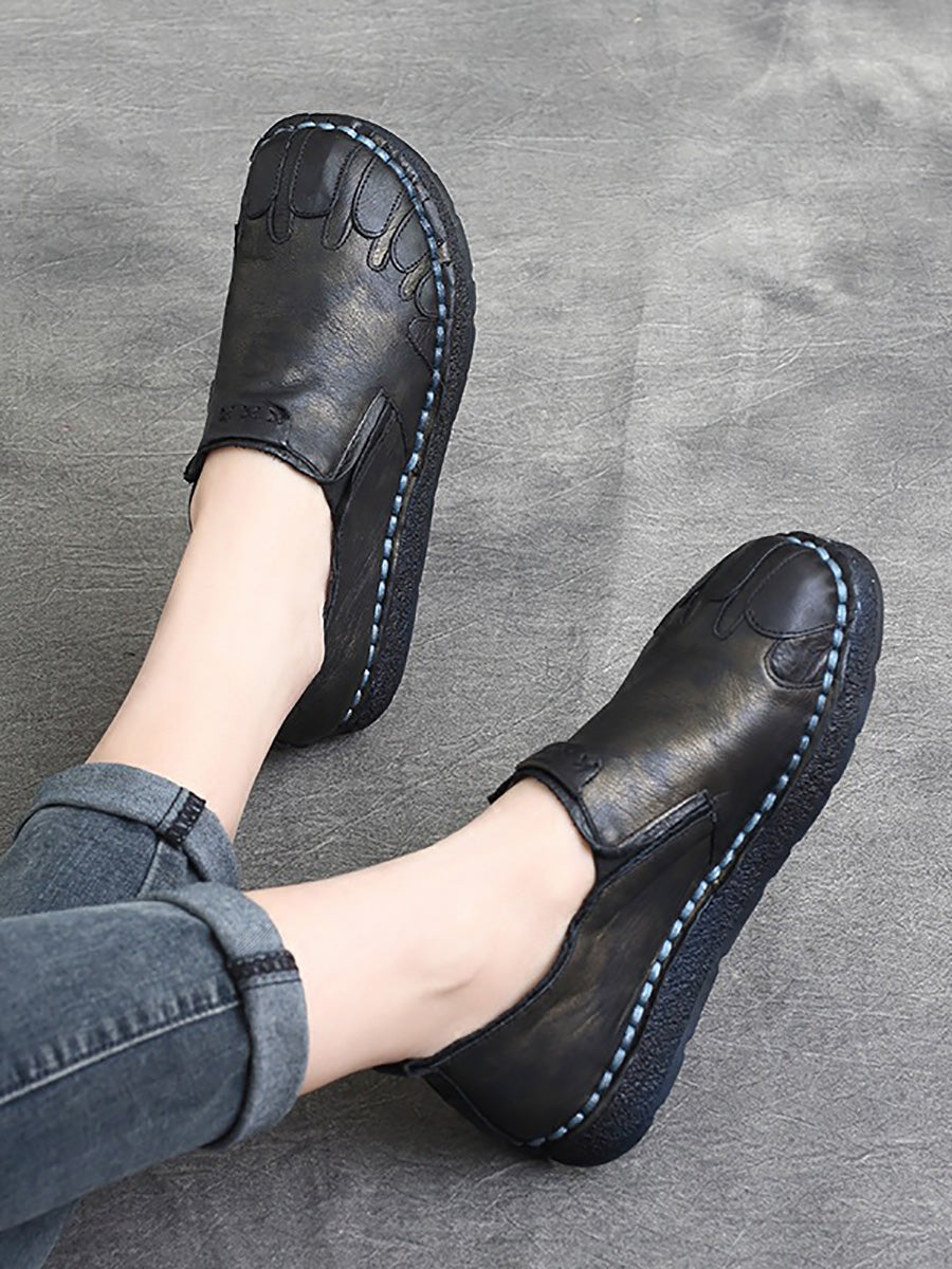 Women Vintage Leather Spliced Spring Flat Shoes