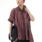Women Summer Retro Stripe Irregular Hem Button Cardigan Shirt