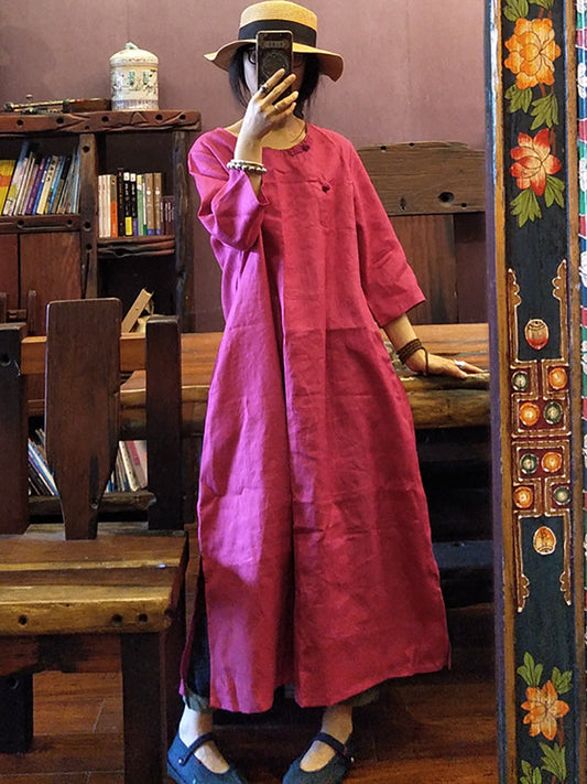 Robe d'été unie à boutons nationaux pour femmes, ourlet fendu