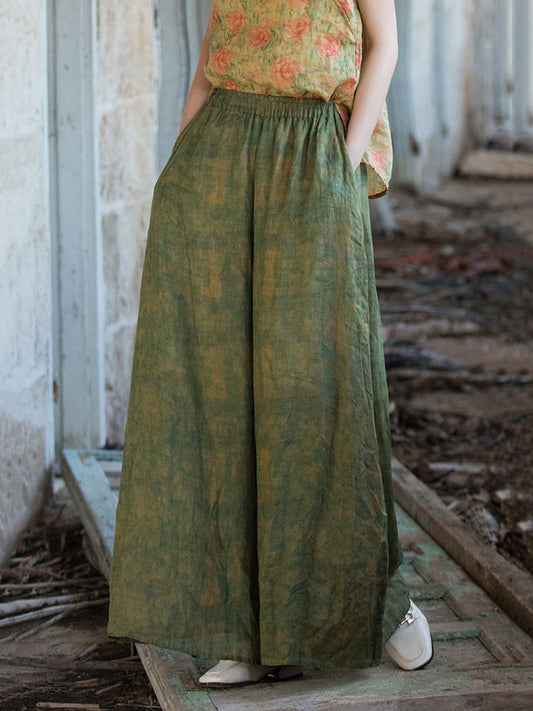 Women Vintage Summer Thin Tie-dye Wide-leg Pants