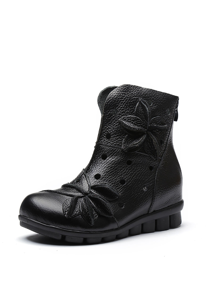 Women Spring Leahter Hollow Out Spliced Boots