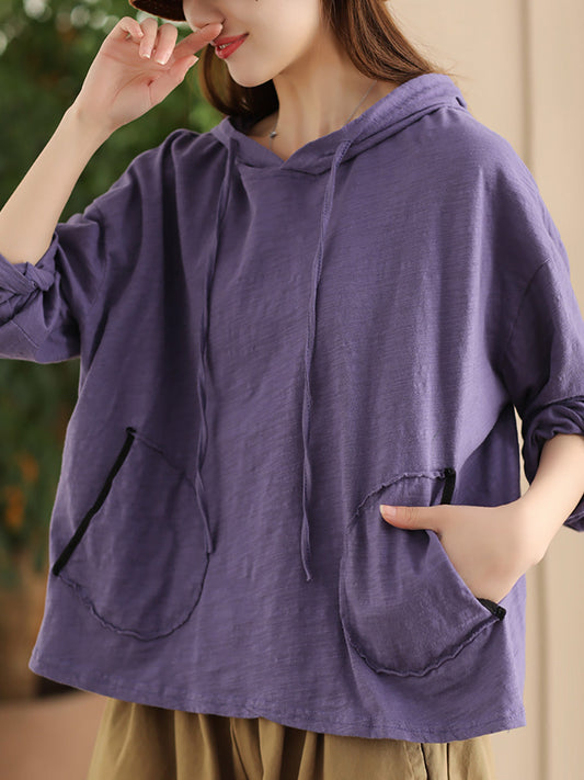 Women Casual Spring Solid Cotton Hooded Shirt