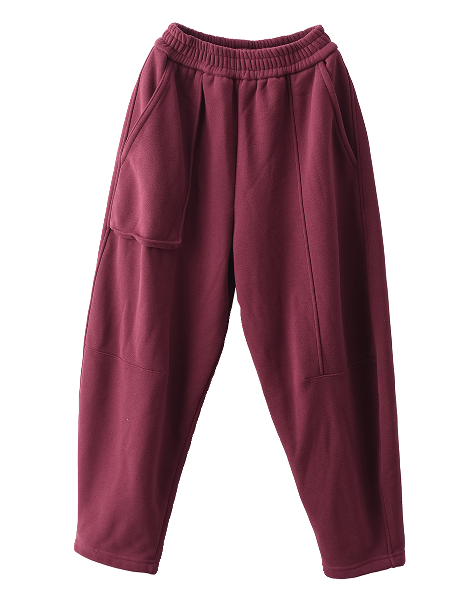 Women Winter Casual Solid Fleeced-lined Harem Pants