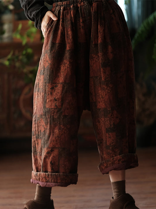 Pantalon sarouel ample en coton à fleurs ethniques pour femmes