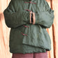 Women Chinese Style Frog Solid Pocket Linen Padded Coat