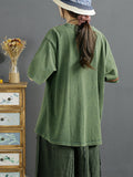 Women Summer Casual Solid Embroidery Loose Shirt