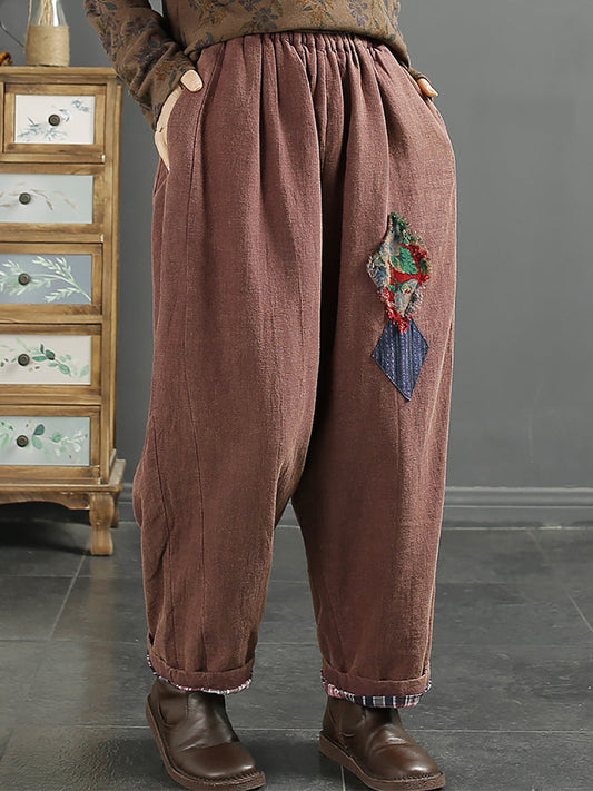 Pantalon sarouel en coton épissé avec patch d'hiver Casuak pour femme