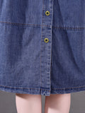 Women Summer Retro Stitching Pocket Loose Denim Cardigan Dress