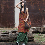 Women Summer Retro Floral Worn Loose Vest Dress