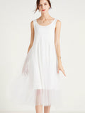 Women Casual Solid Summer Lace Spliced Vest Dress