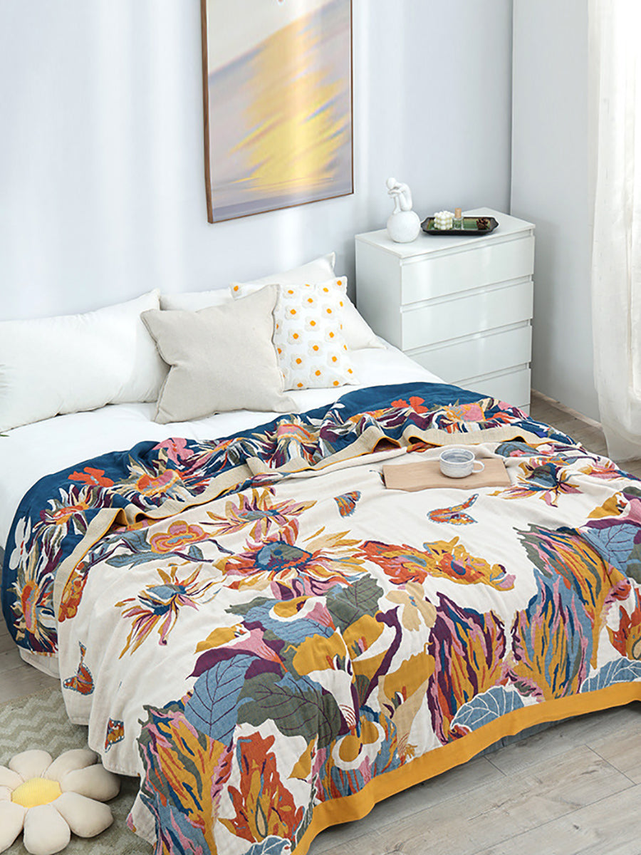 Multi-layer Cotton Flower Jacquard Bedcover Sofa Blanket