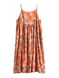 Women Summer Vintage Floral Pleat Loose Vest Dress