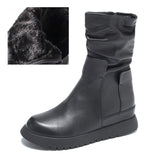 Winter Women Casual Genuine Leather Spliced Solid Boots
