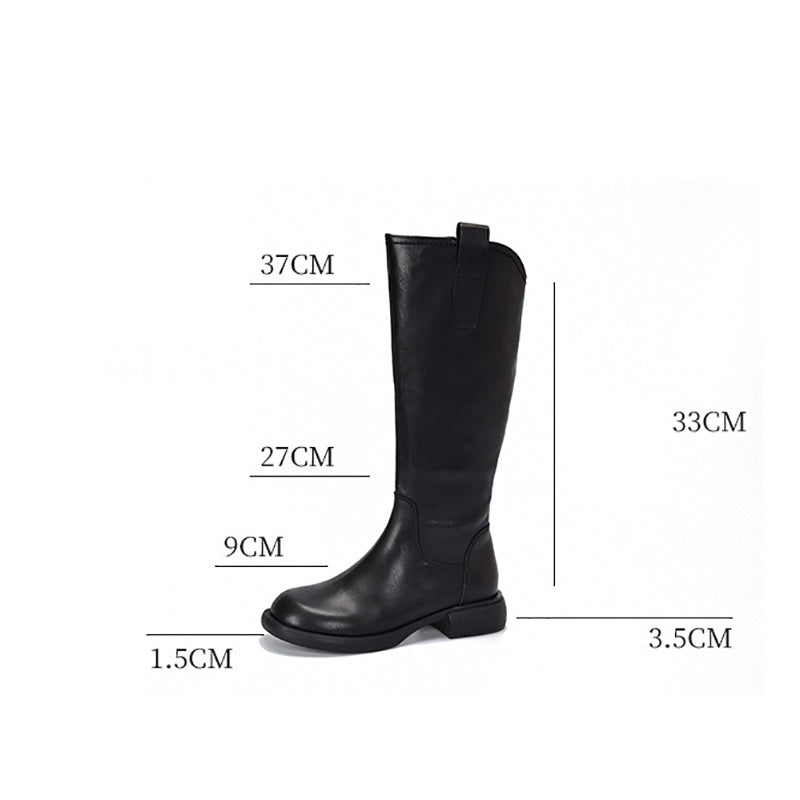 Winter Women Casual Leather Solid Zipper Hihg Tube Boots