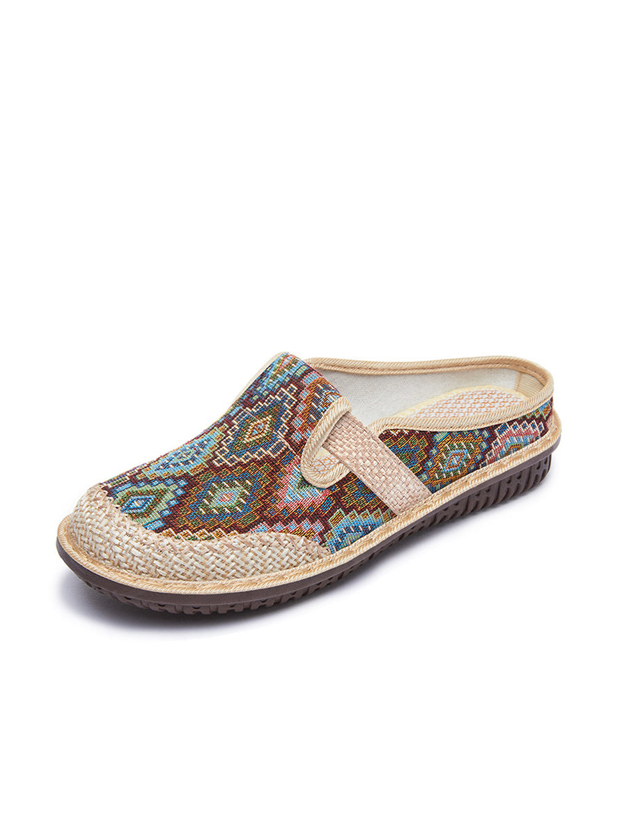 Women Summer Ethnic Geometric Knitted Straw Shoes
