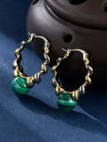 Women Fashion Green Malachite Spiral Sliver Earrings