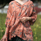 Women Artsy Flower Spliced V-neck Drawstring Shirt