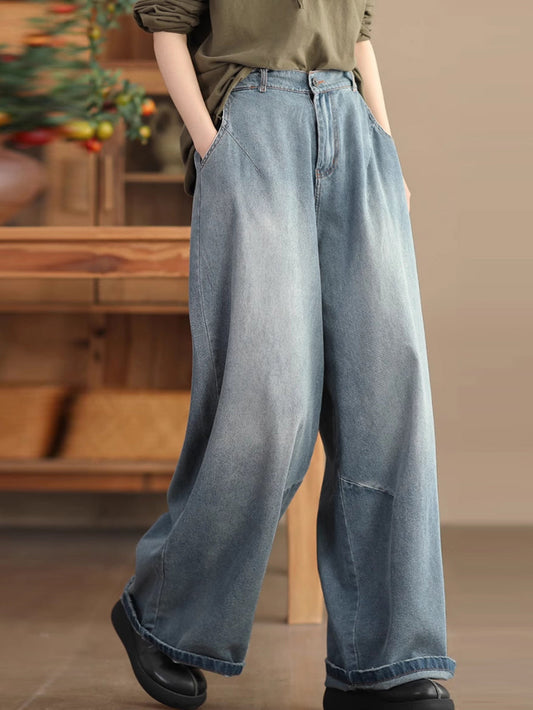 Women Casual Spring Washed Denim Loose Pants