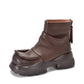 Women Retro Pure Leather Square-Toe Platform Boots