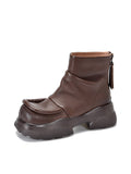 Women Retro Pure Leather Square-Toe Platform Boots