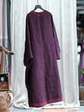 Women Summer Vintage Solid Spliced Worn Loose Linen Dress